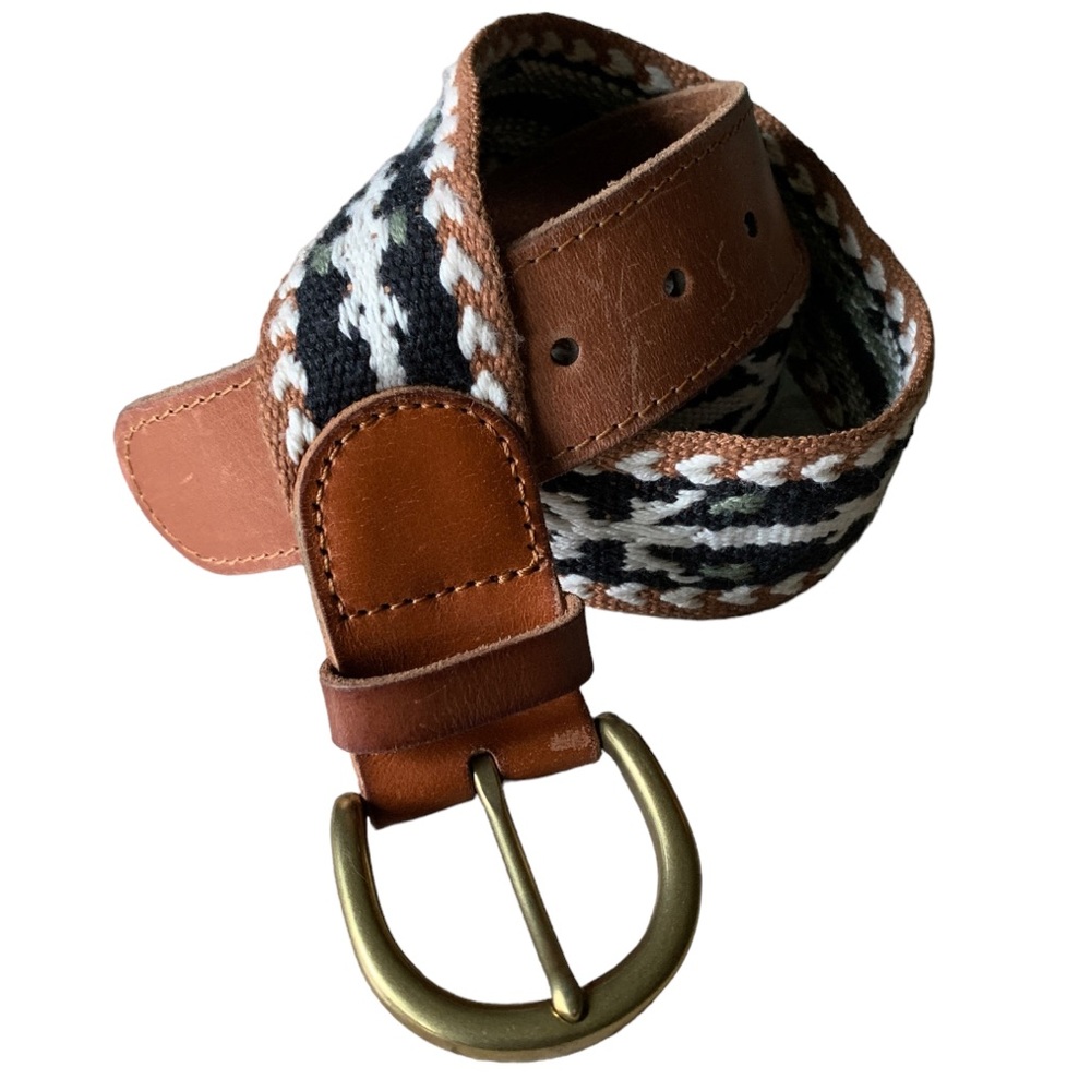 American Eagle Outfitters Leather and Woven Cotton Belt Brown Medium / Large 42
